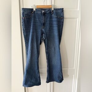H&M High Rise Flare Jeans Size 20 Stretch Denim Cropped Ankle